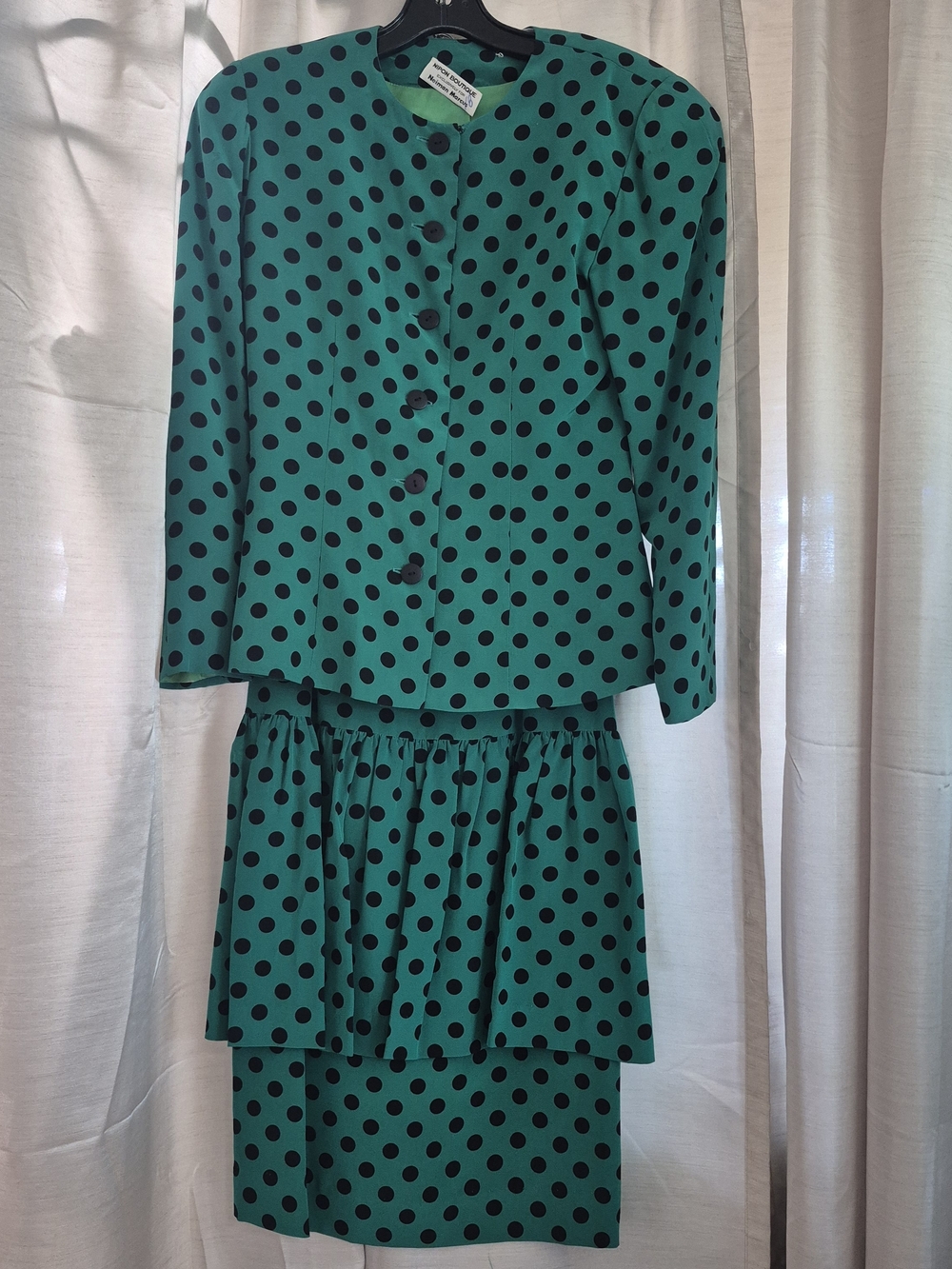 Nipon Boutique True Green Black Polka Dot Dress Jacket Set